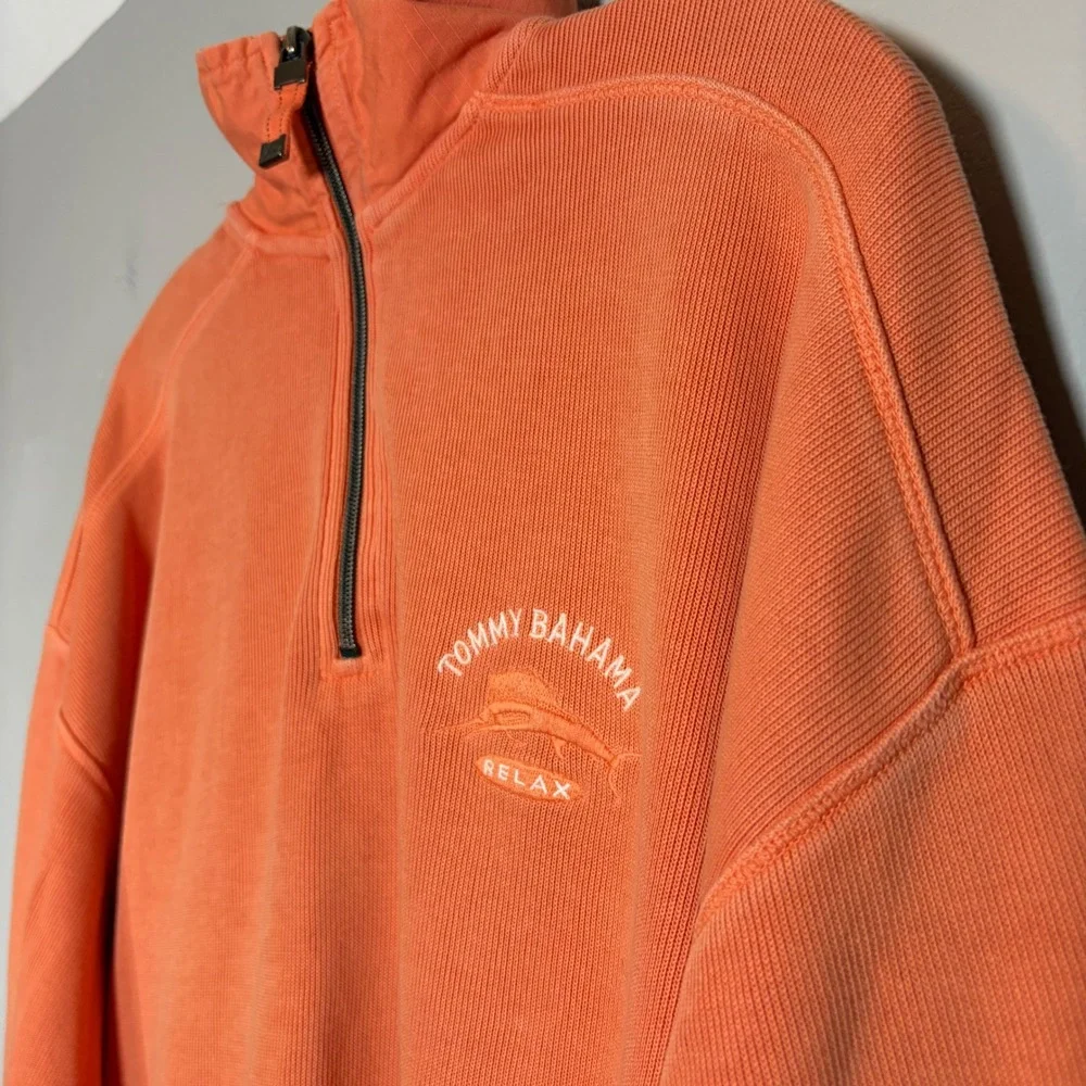 Tommy Bahama Relax Mens‎ Orange 1/4 Zip Pullover Cotton Sweatshirt 73-TR241 L